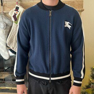 Burberry London Men’s Zip-Up Jacket Navy Blue Equestrian Logo Size XL
